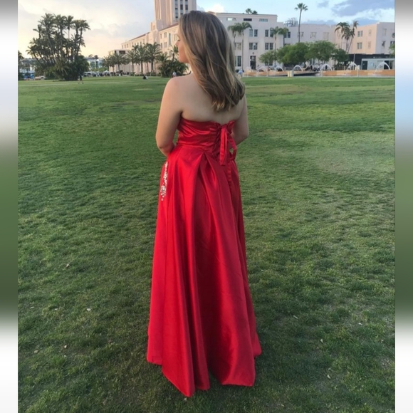 Red Satin Ball Gown - Picture 2 of 3